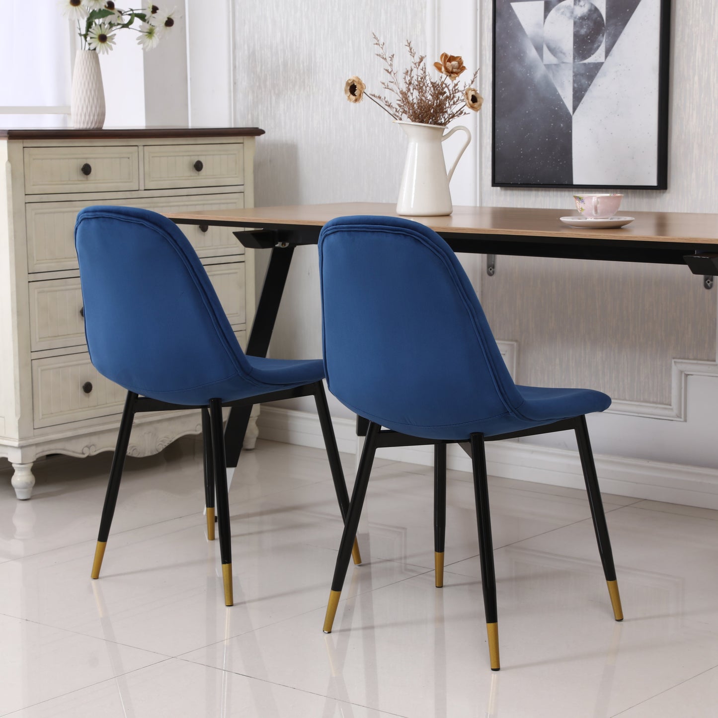 Roundhill Furniture Lassan Contemporary Fabric Dining Chairs, Blue, Set of 4