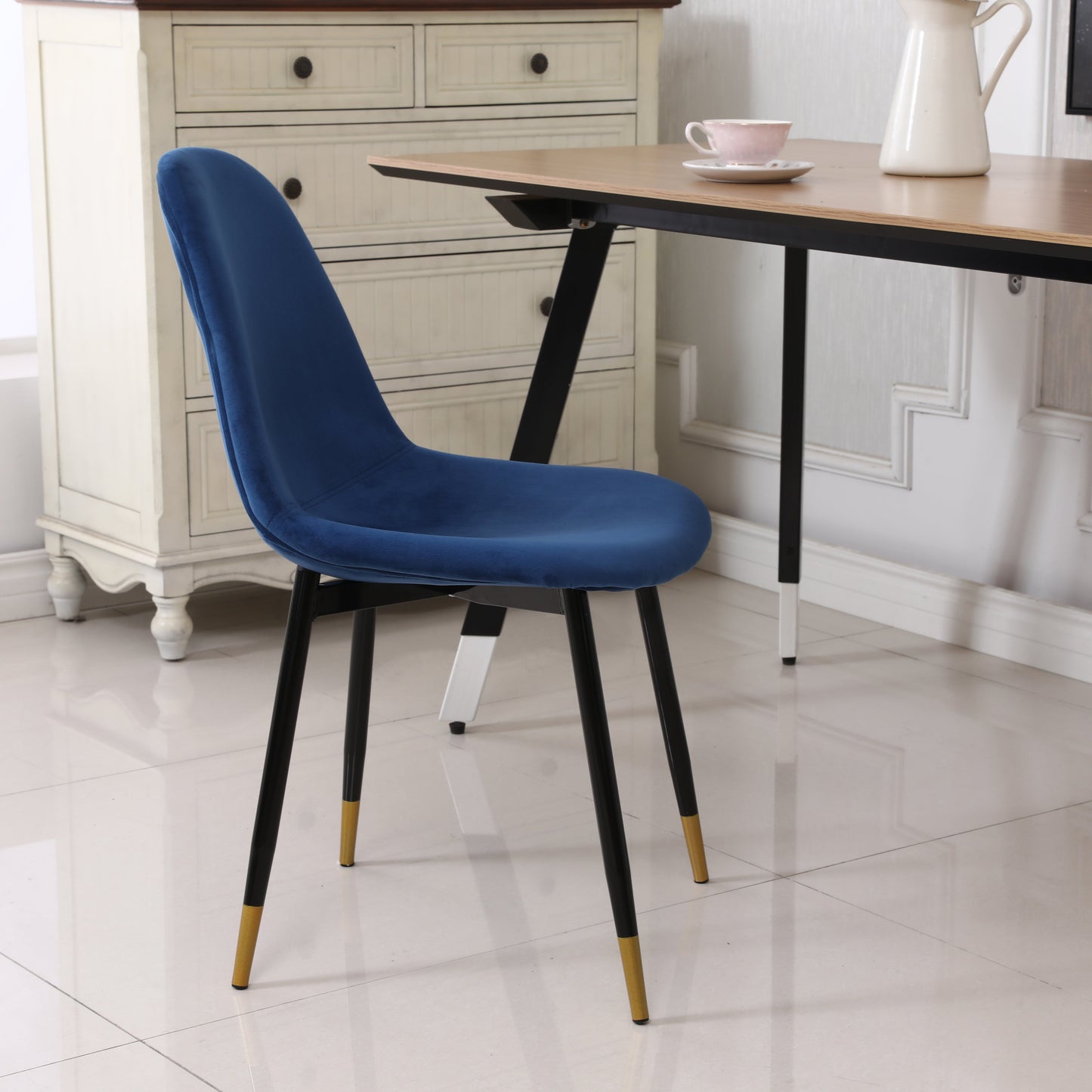 Roundhill Furniture Lassan Contemporary Fabric Dining Chairs, Blue, Set of 4