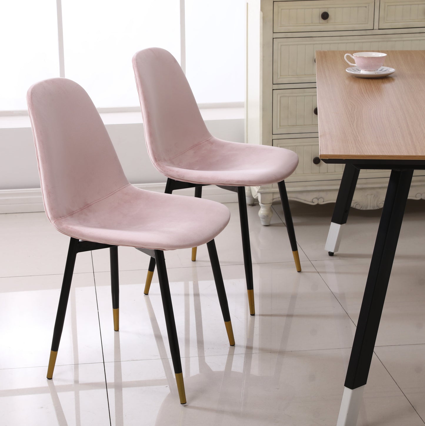Roundhill Furniture Lassan Contemporary Fabric Dining Chairs, Pink, Set of 4