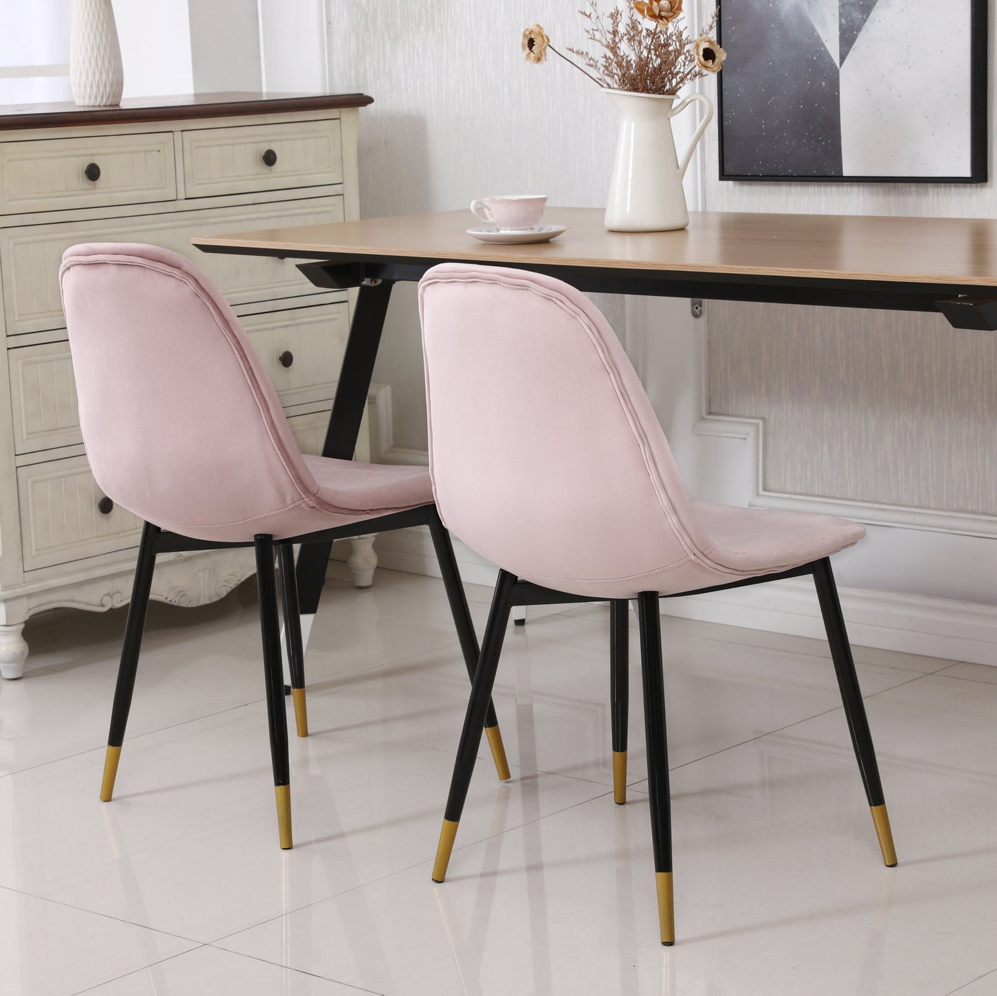 Roundhill Furniture Lassan Contemporary Fabric Dining Chairs, Pink, Set of 4