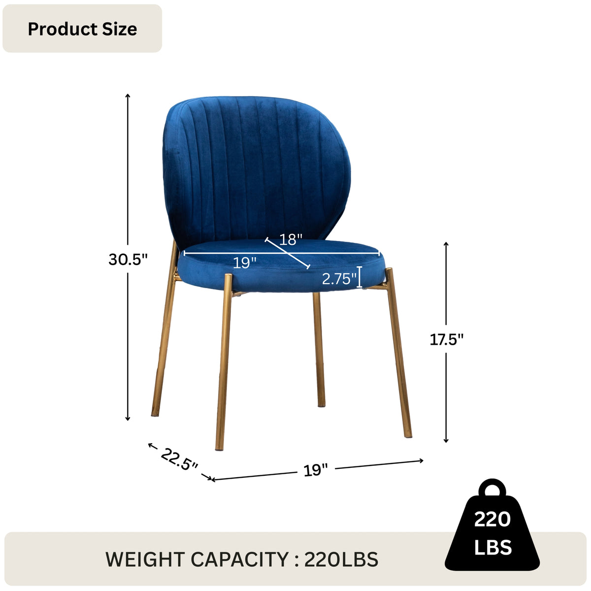 Amoa Contemporary Velvet Upholstery Dining Chair, Blue