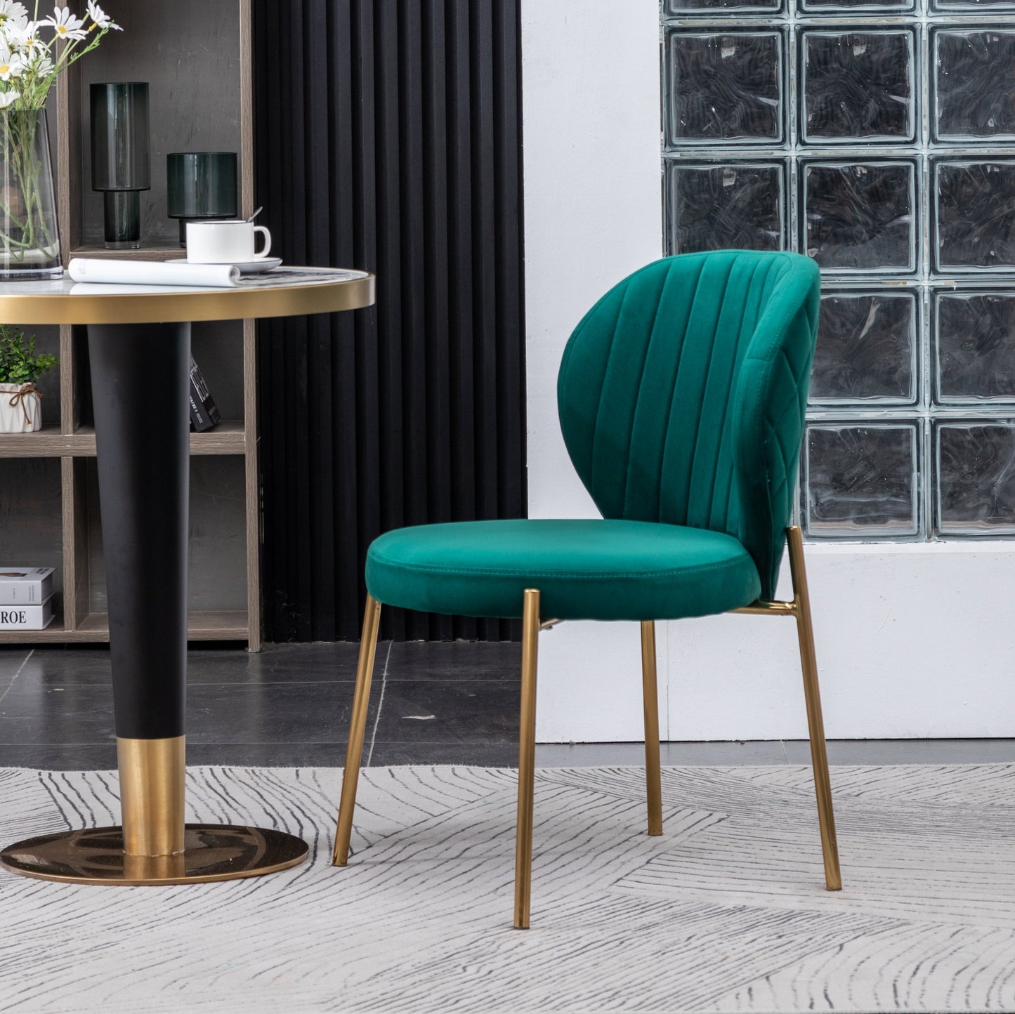 Roundhill Furniture Amoa Contemporary Velvet Upholstery Dining Chair, Green, Set of 2