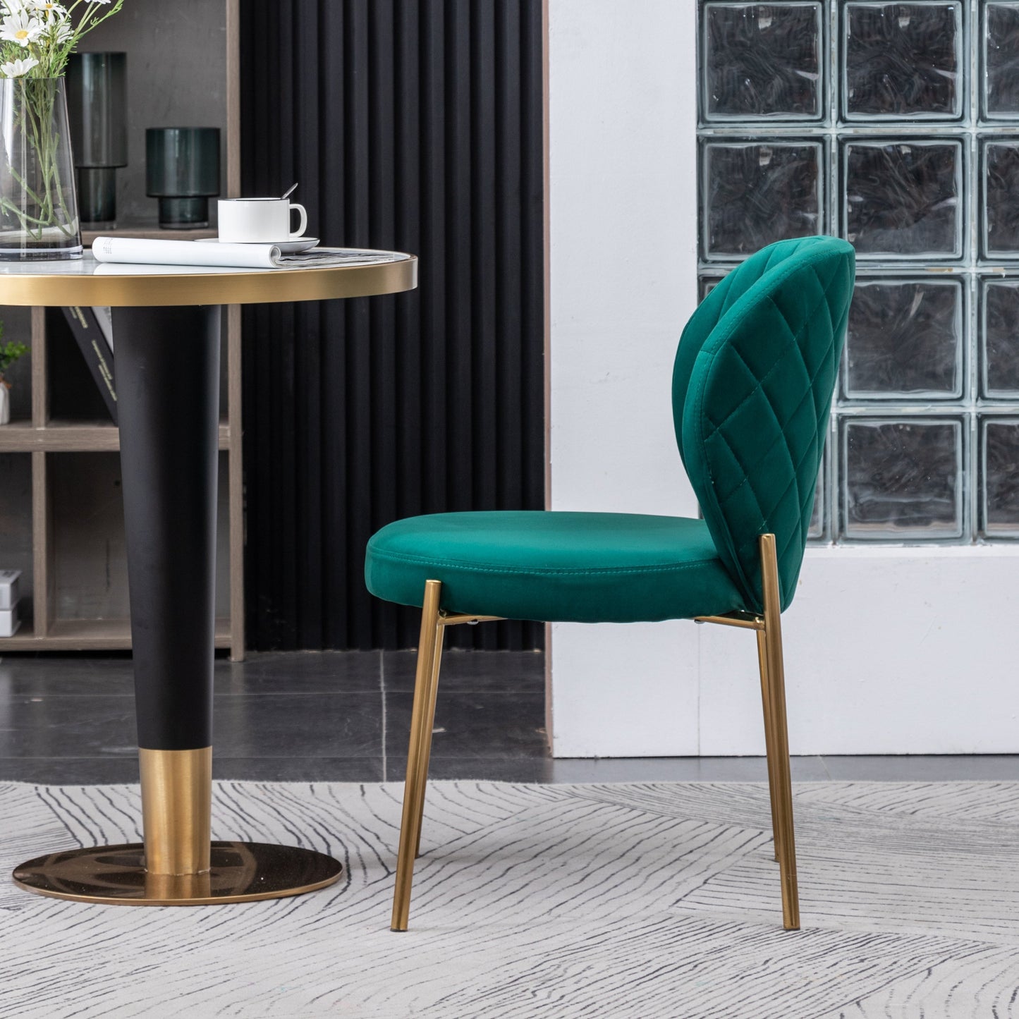 Roundhill Furniture Amoa Contemporary Velvet Upholstery Dining Chair, Green, Set of 2