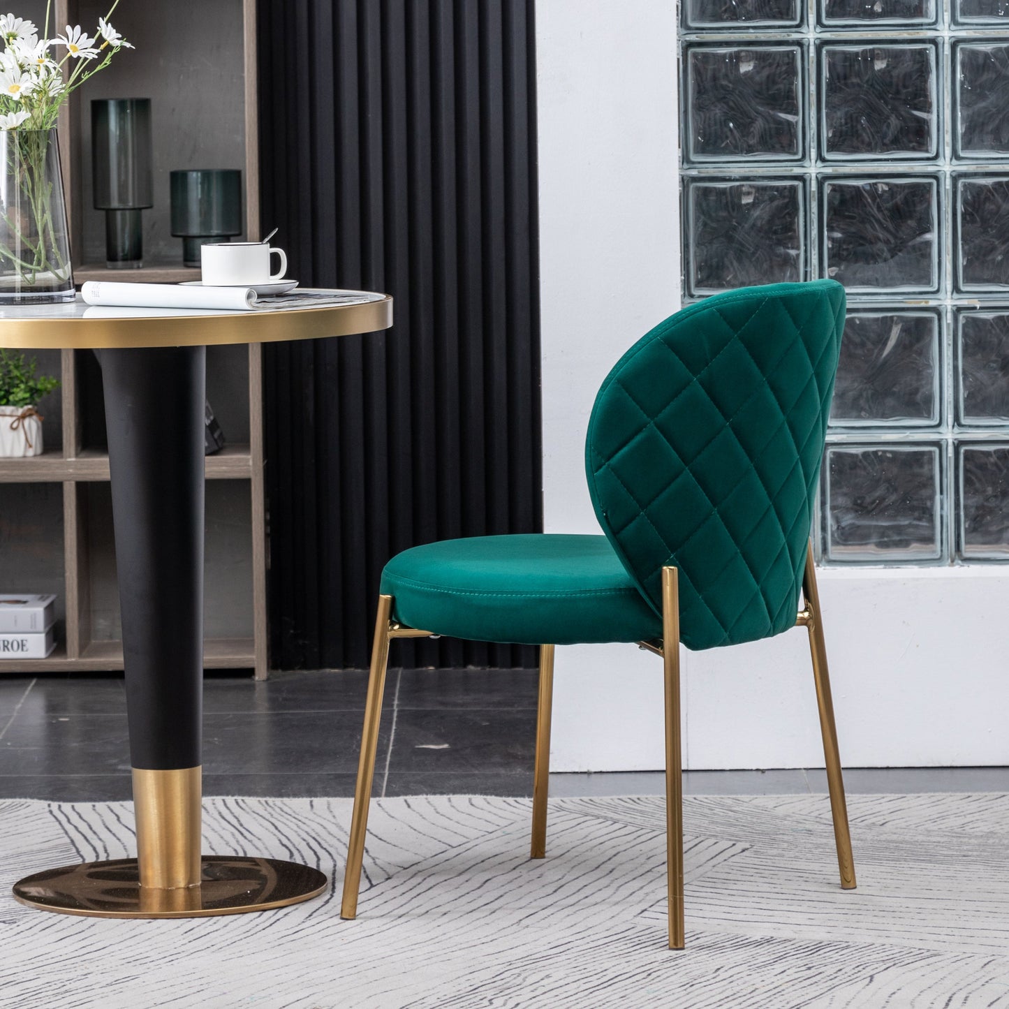 Roundhill Furniture Amoa Contemporary Velvet Upholstery Dining Chair, Green, Set of 2
