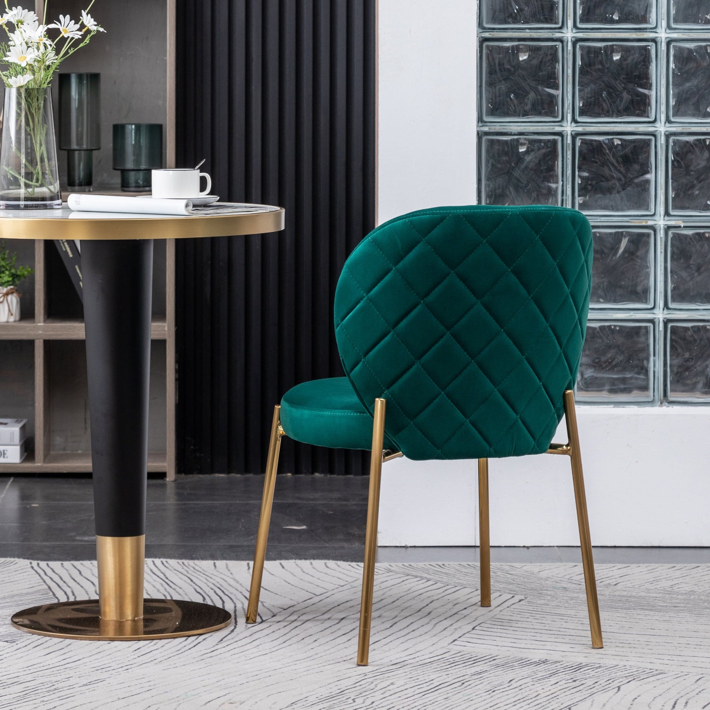 Roundhill Furniture Amoa Contemporary Velvet Upholstery Dining Chair, Green, Set of 2