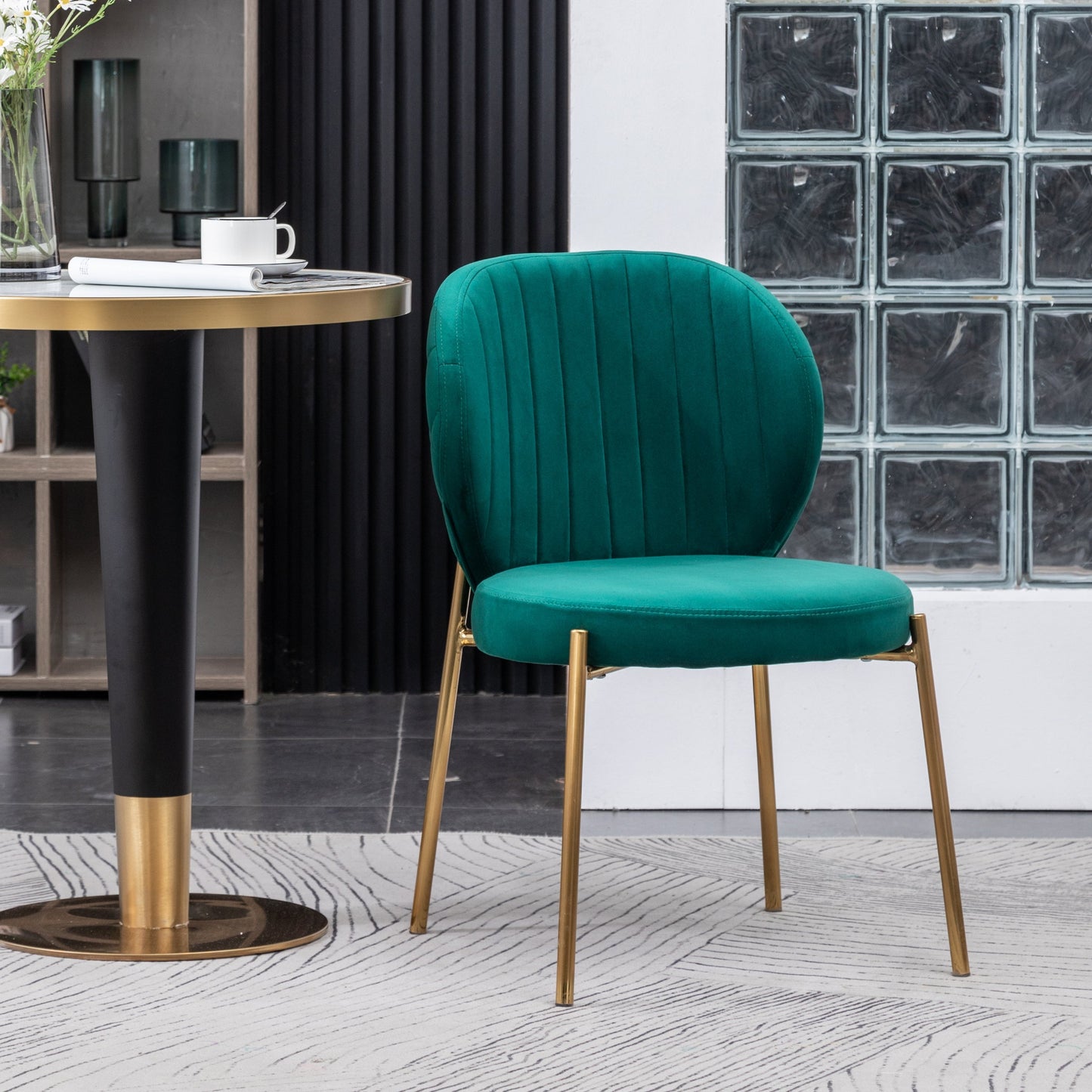 Roundhill Furniture Amoa Contemporary Velvet Upholstery Dining Chair, Green, Set of 2