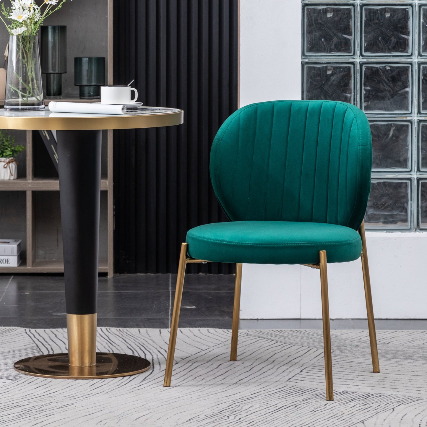 Roundhill Furniture Amoa Contemporary Velvet Upholstery Dining Chair, Green, Set of 2