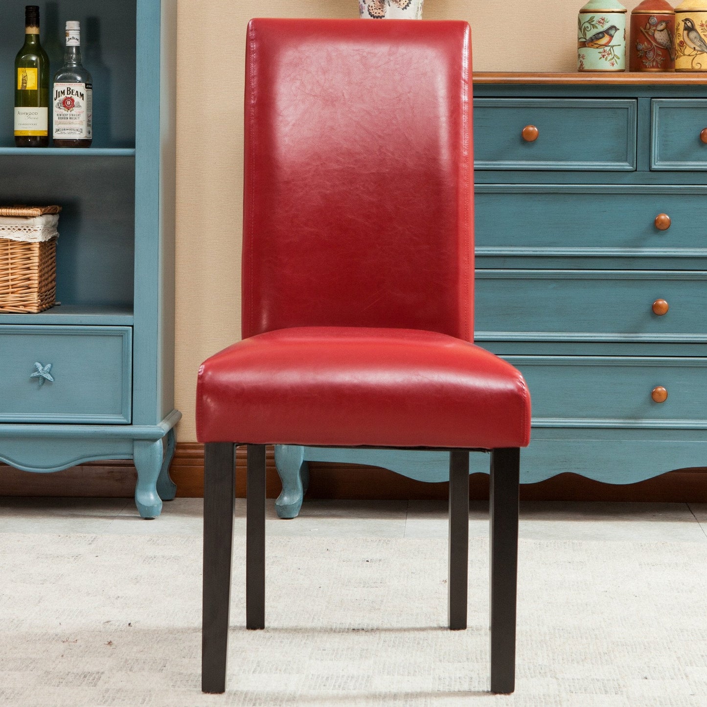 Donatello Red Urban Style Solid Wood Leatherette Padded Parson Chair, Set of 2
