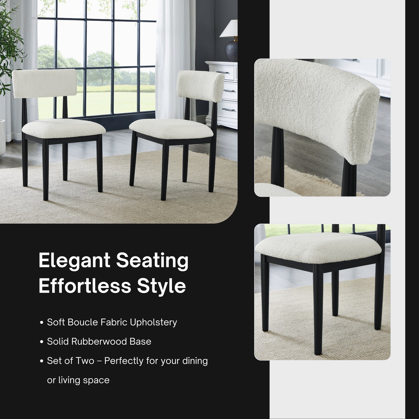 Roundhill Furniture Ellis Boucle Upholstered Dining Chairs, Set of 2