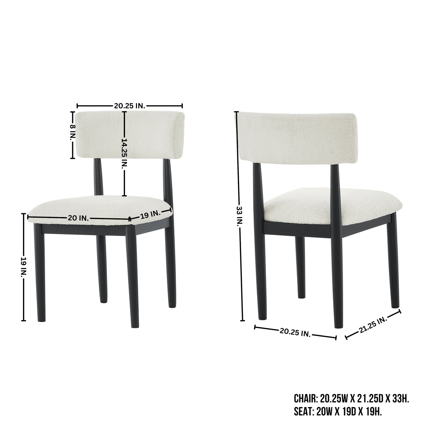 Roundhill Furniture Ellis Boucle Upholstered Dining Chairs, Set of 2