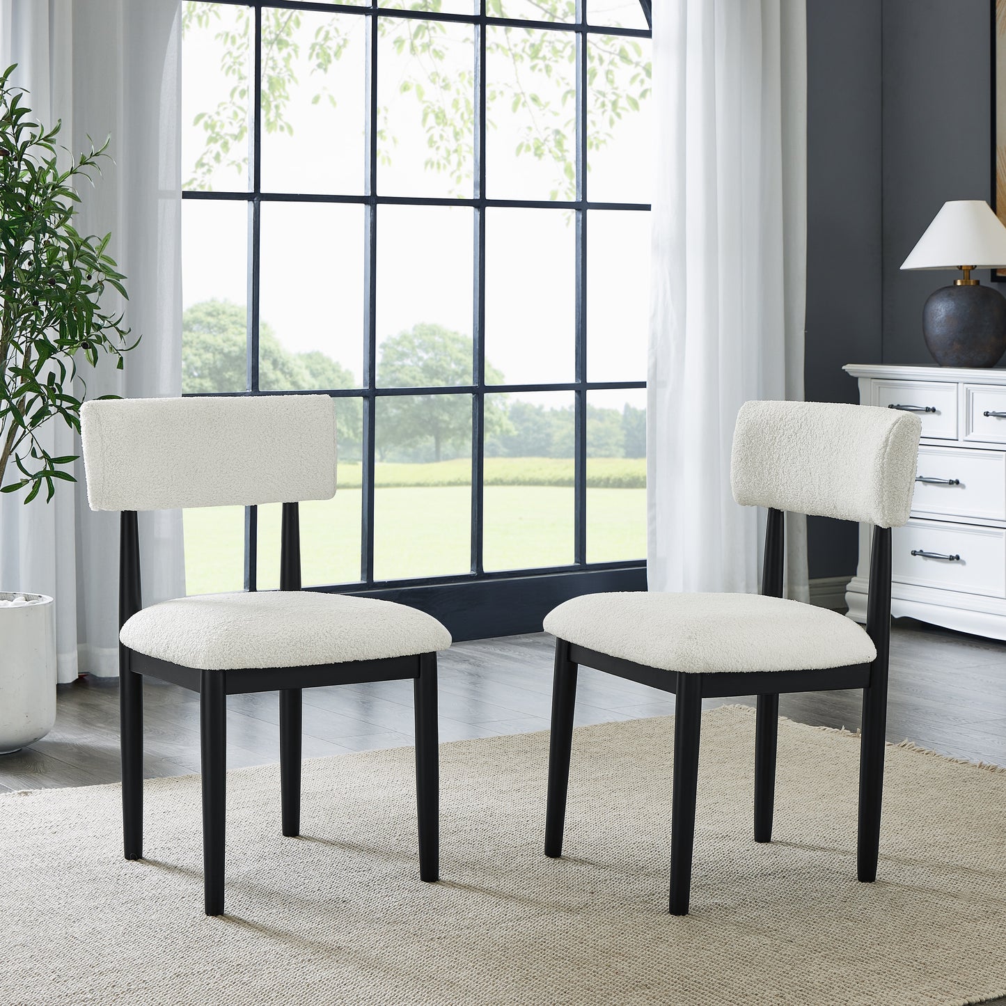 Roundhill Furniture Ellis Boucle Upholstered Dining Chairs, Set of 2