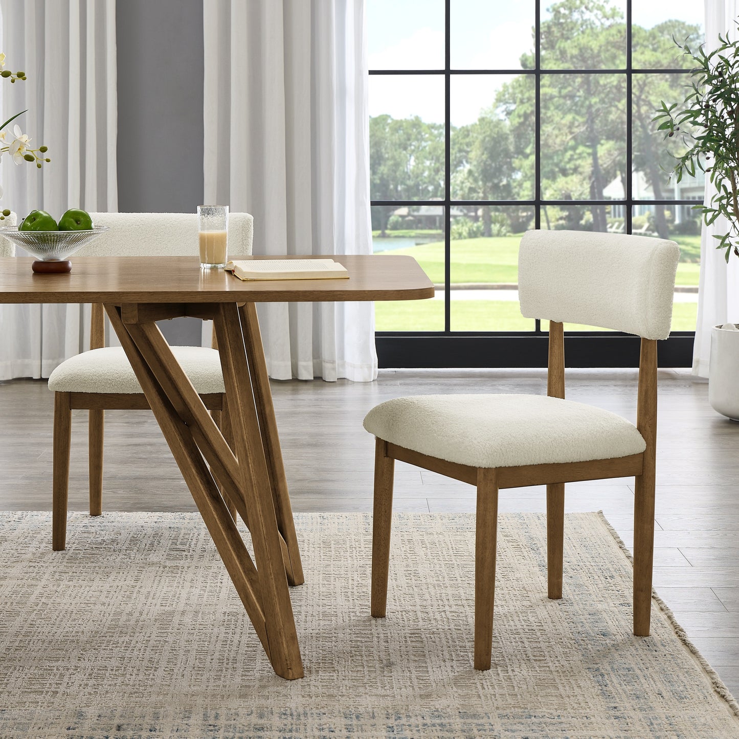 Roundhill Furniture Ellis Boucle Upholstered Dining Chairs, Set of 2