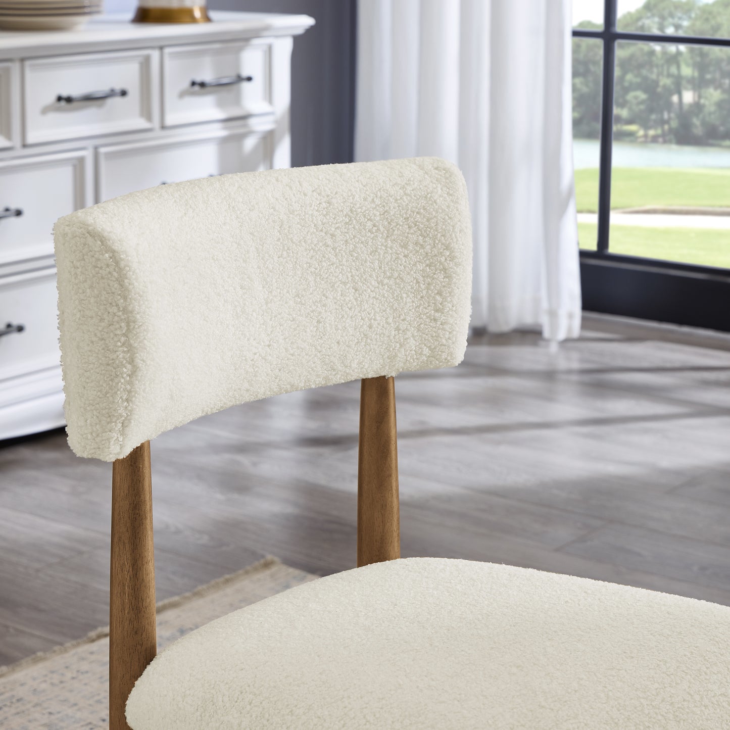 Roundhill Furniture Ellis Boucle Upholstered Dining Chairs, Set of 2