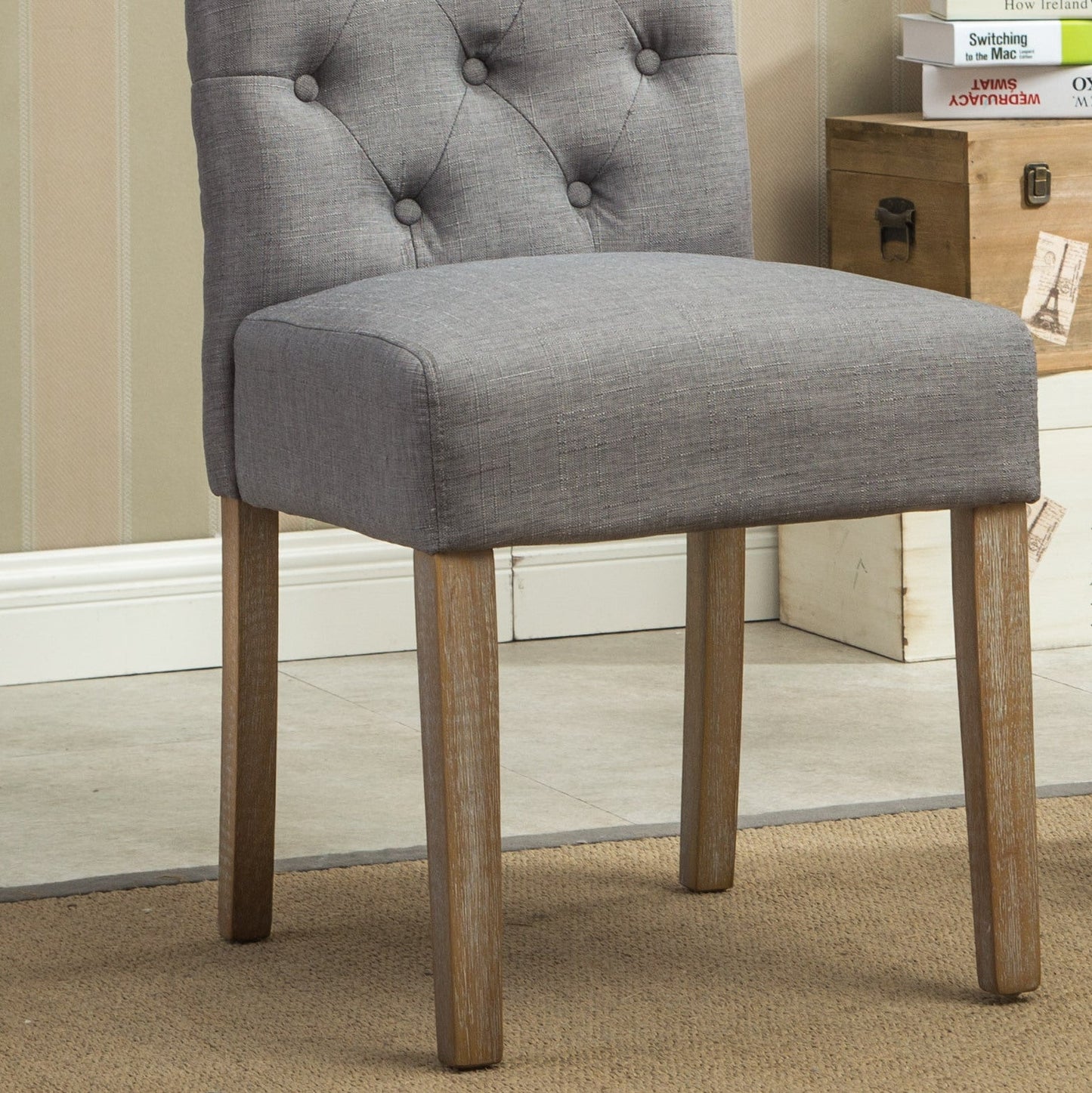 Habit Grey Solid Wood Tufted Parsons Dining Chair ,Set of 2