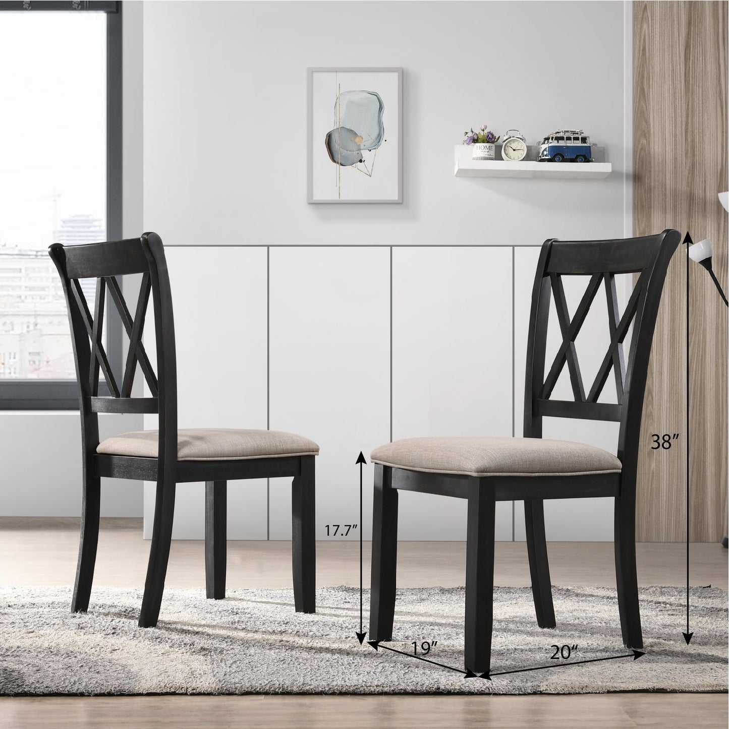 Roundhill Furniture Windvale Fabric Upholstered Dining Chair in Black, Set of 2