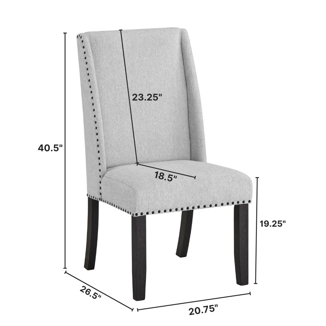 Roundhill Furniture Hirima Modern Elegance Dining Chairs Set of 2 - Light Gray Upholstery with Matte Black Nailhead Trim