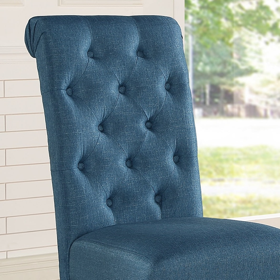 Roundhill Furniture Leviton Solid Wood Tufted Asons Dining Chair, Blue, Set of 2