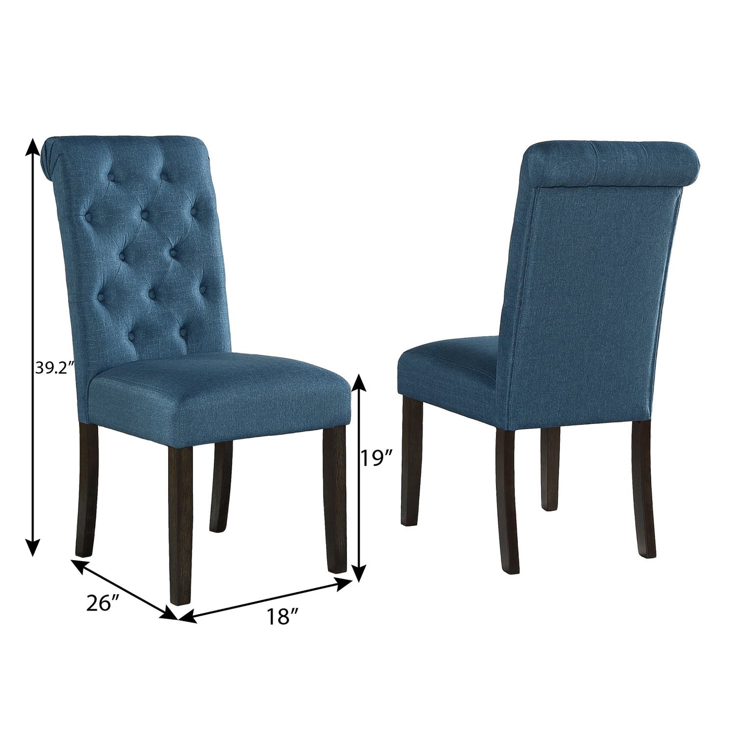 Roundhill Furniture Leviton Solid Wood Tufted Asons Dining Chair, Blue, Set of 2
