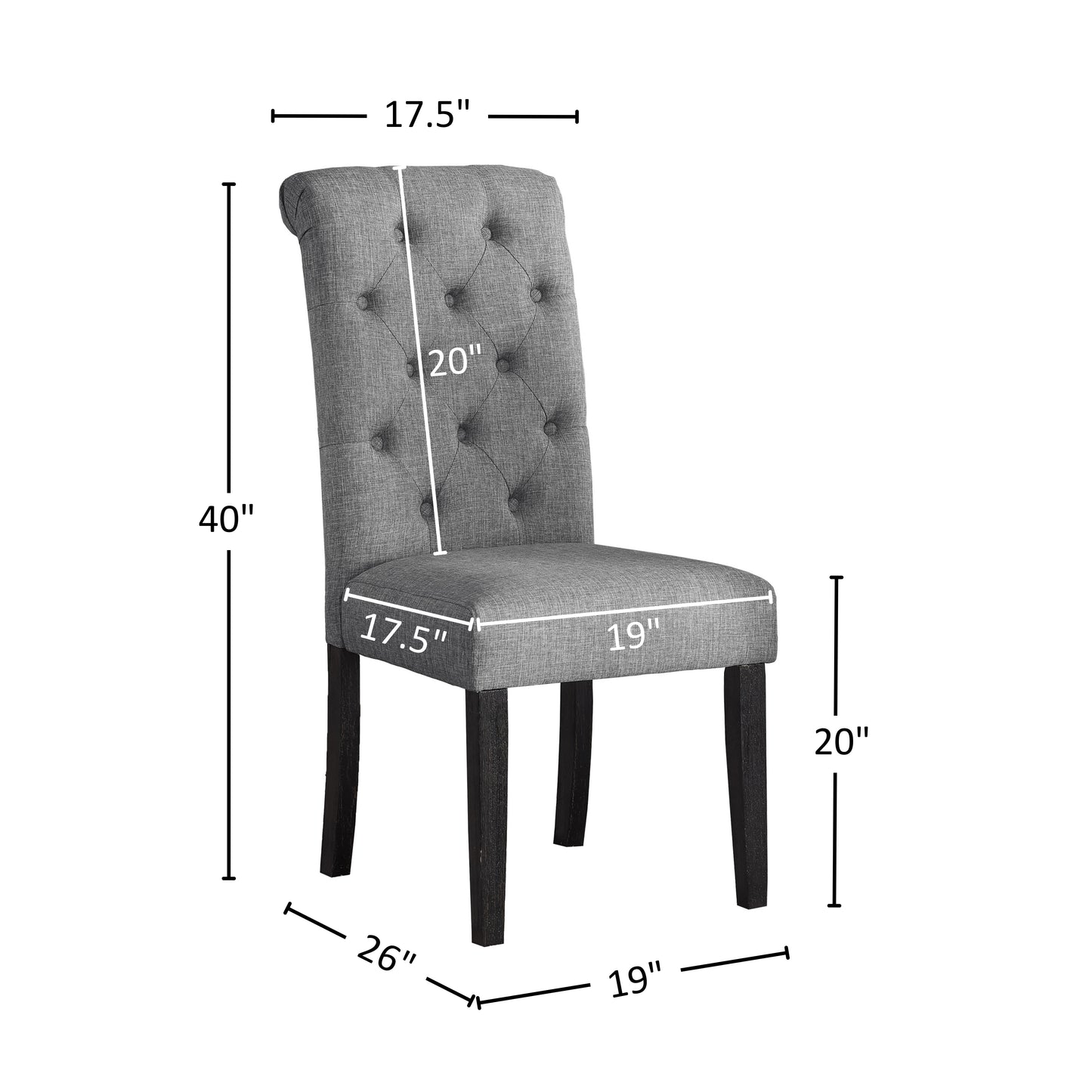 Leviton Solid Wood Tufted Asons Dining Chair (Set of 2), Grey