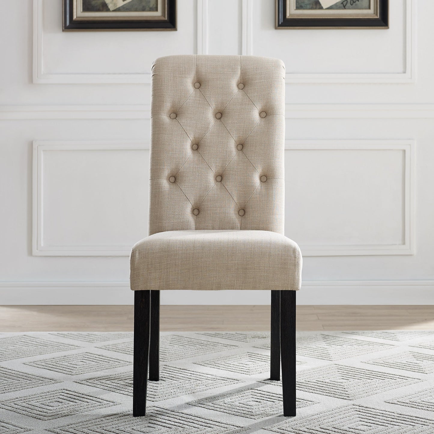 Roundhill Furniture Leviton Solid Wood Tufted Asons Dining Chair, Tan, Set of 2