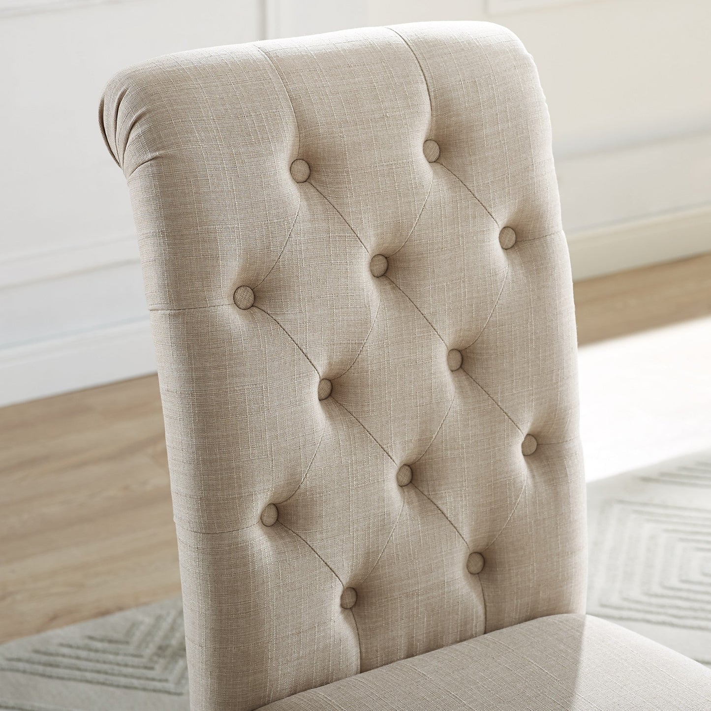 Roundhill Furniture Leviton Solid Wood Tufted Asons Dining Chair, Tan, Set of 2