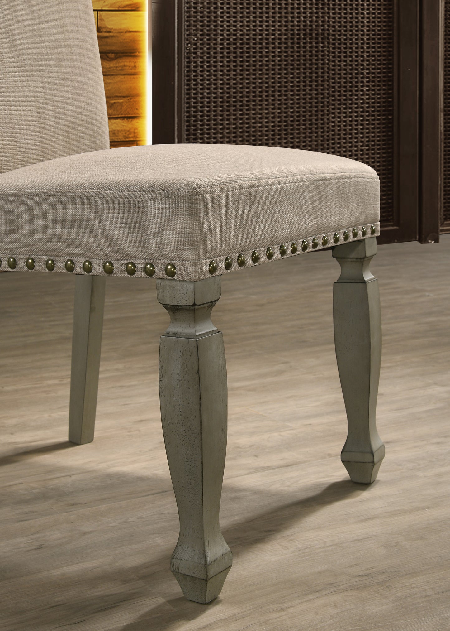 Roundhill Furniture Breda Upholstered Nailhead Dining Chair, Antique Gray Finish, Set of 2