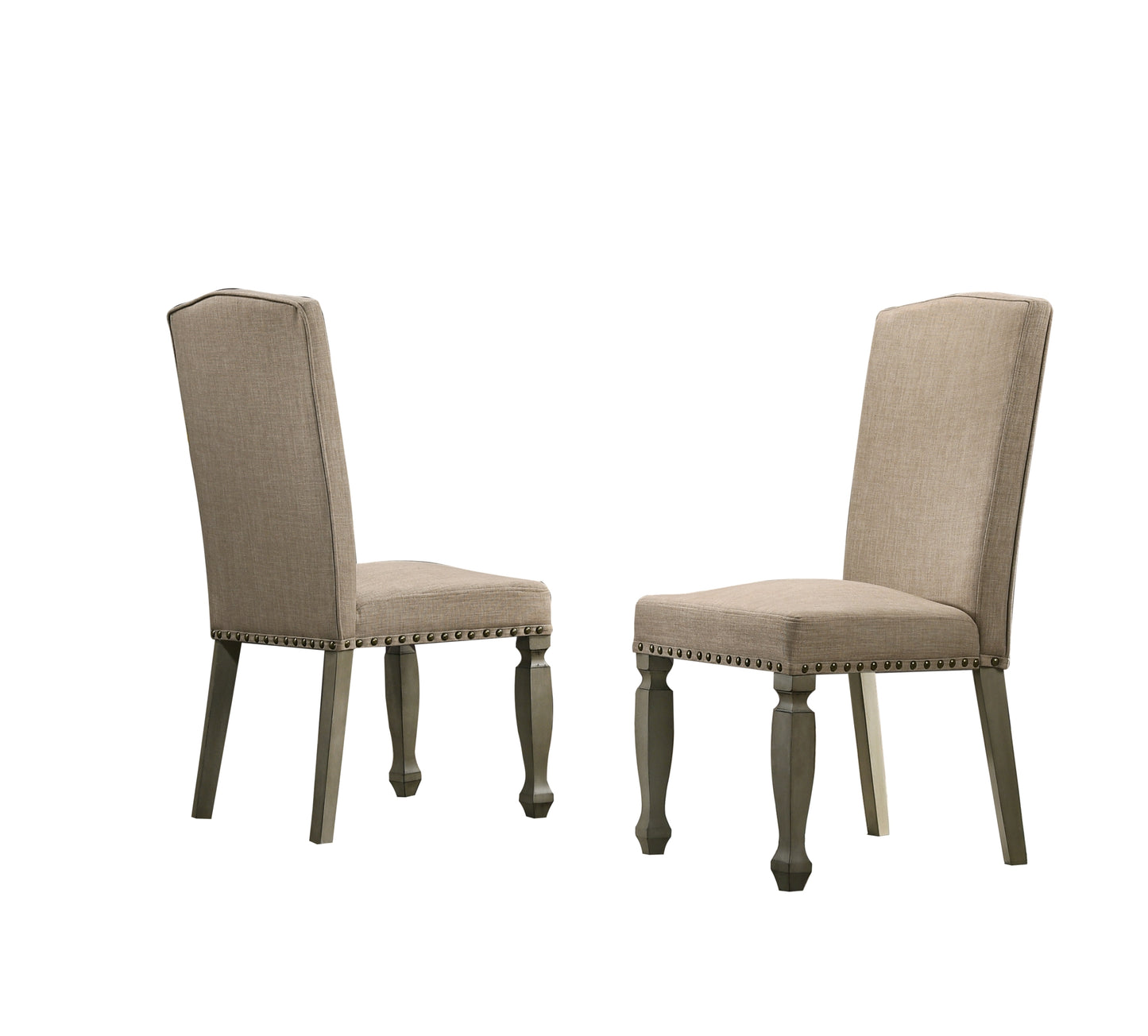 Roundhill Furniture Breda Upholstered Nailhead Dining Chair, Antique Gray Finish, Set of 2