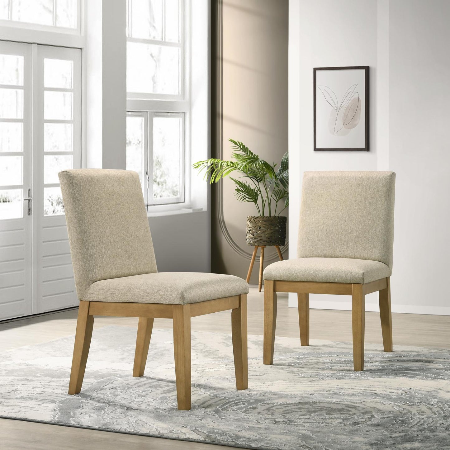 Roundhill Furniture Rocco Contemporary Solid Wood Dining Chairs, Beige, Set of 2