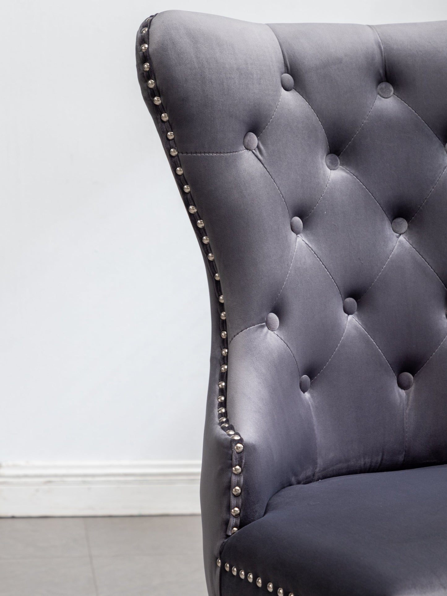 Roundhill Furniture Montura Contemporary Tufted Velvet Chair with Nailhead Trim, Gray, Set of 2