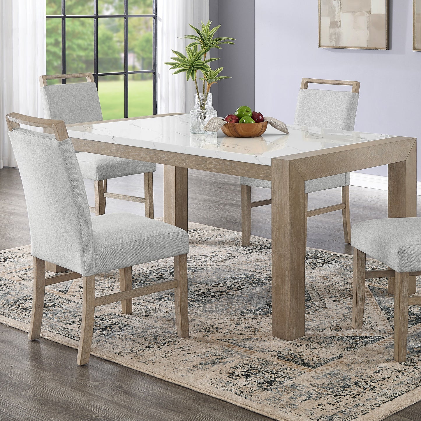Roundhill Furniture Zelalle Upholstered Dining Chair, Light Gray Fabric with Rubberwood Legs, Set of 2