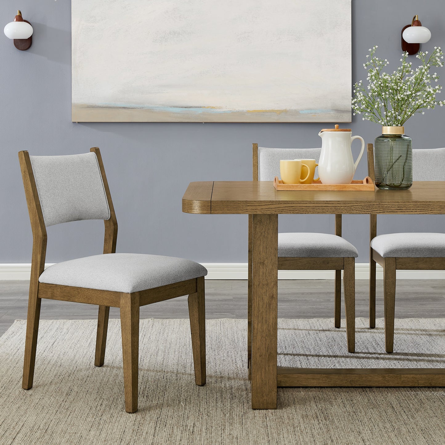 Roundhill Furniture Parker Upholstered Dining Chairs, Set of 2, Light Oak and Gray