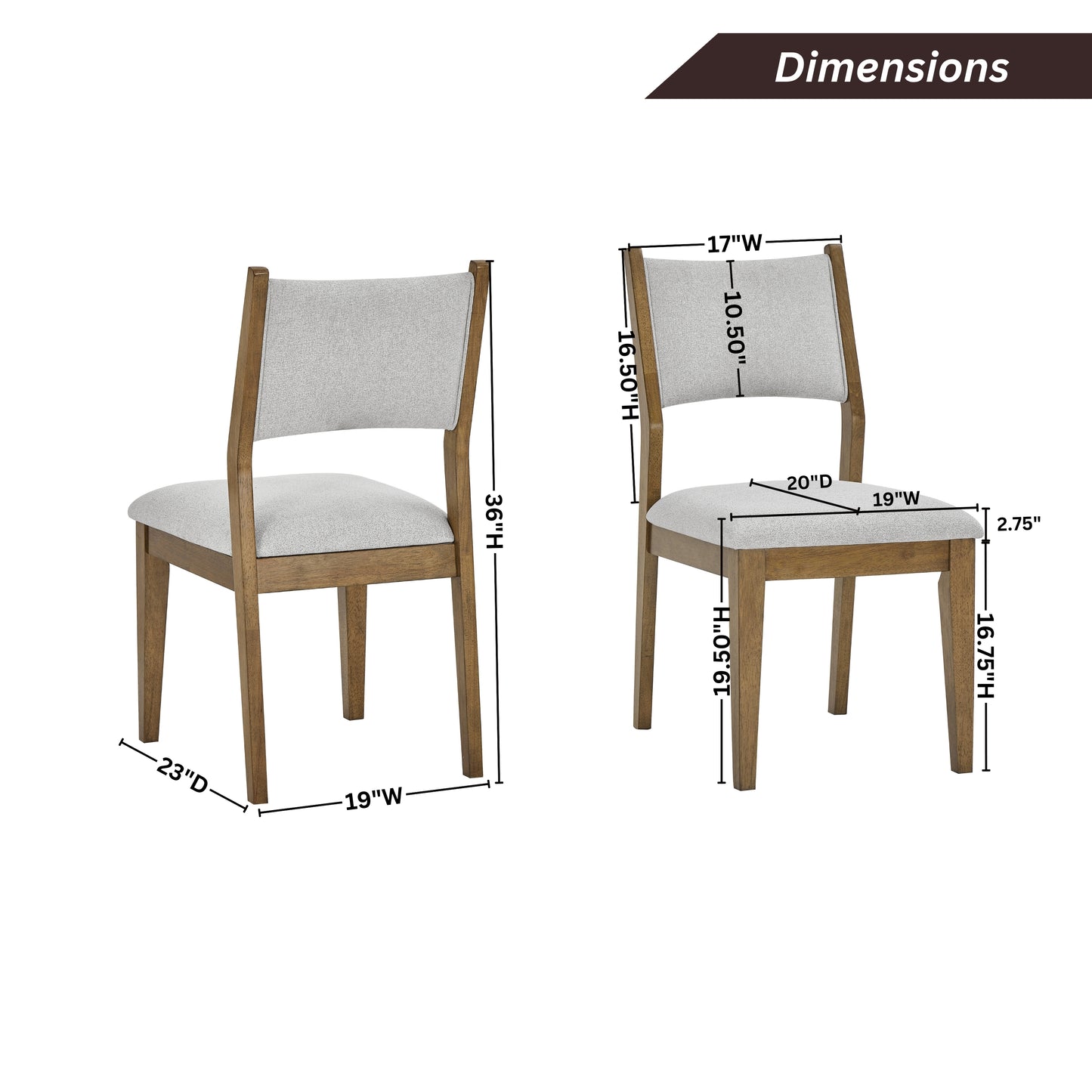 Roundhill Furniture Parker Upholstered Dining Chairs, Set of 2, Light Oak and Gray