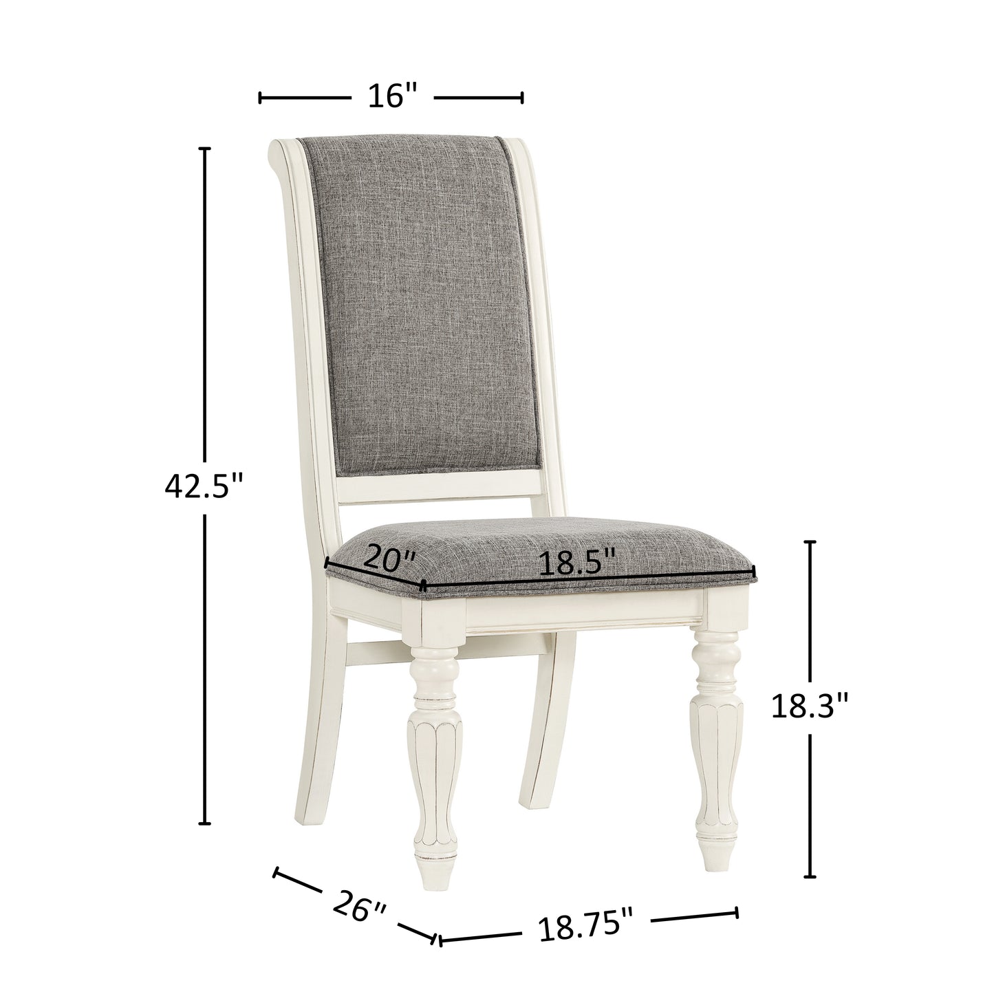 Roundhill Furniture Belleza Antique White Solid Wood Upholstered Dining Chairs, Set of 2