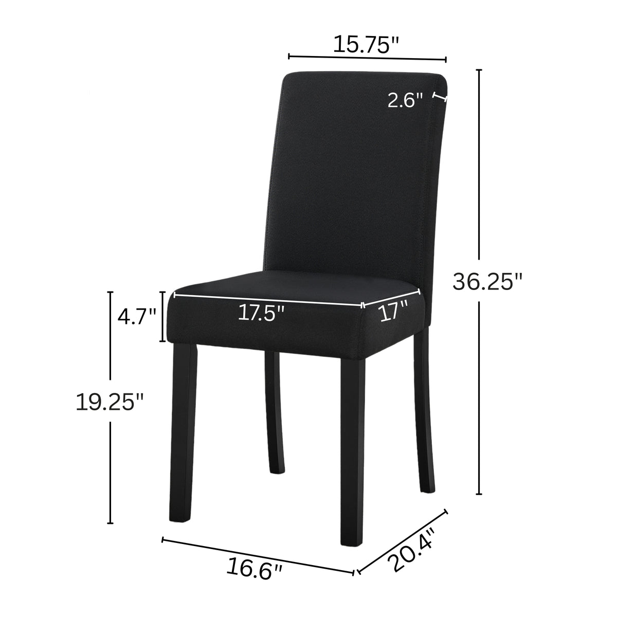 Roundhill Furniture Flint Modern Upholstered Dining Chairs, Set of 2, Black