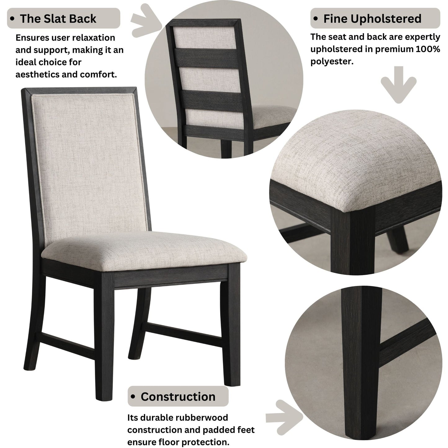 Roundhill Furniture Gates Contemporary Upholstered Dining Chairs, Gray, Set of 2