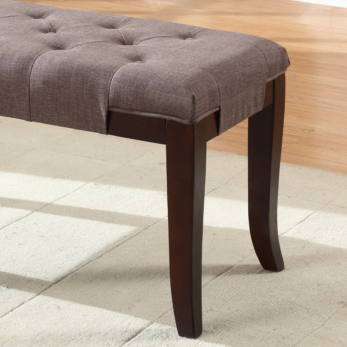 Linon Brown Fabric Tufted Ottoman Bench