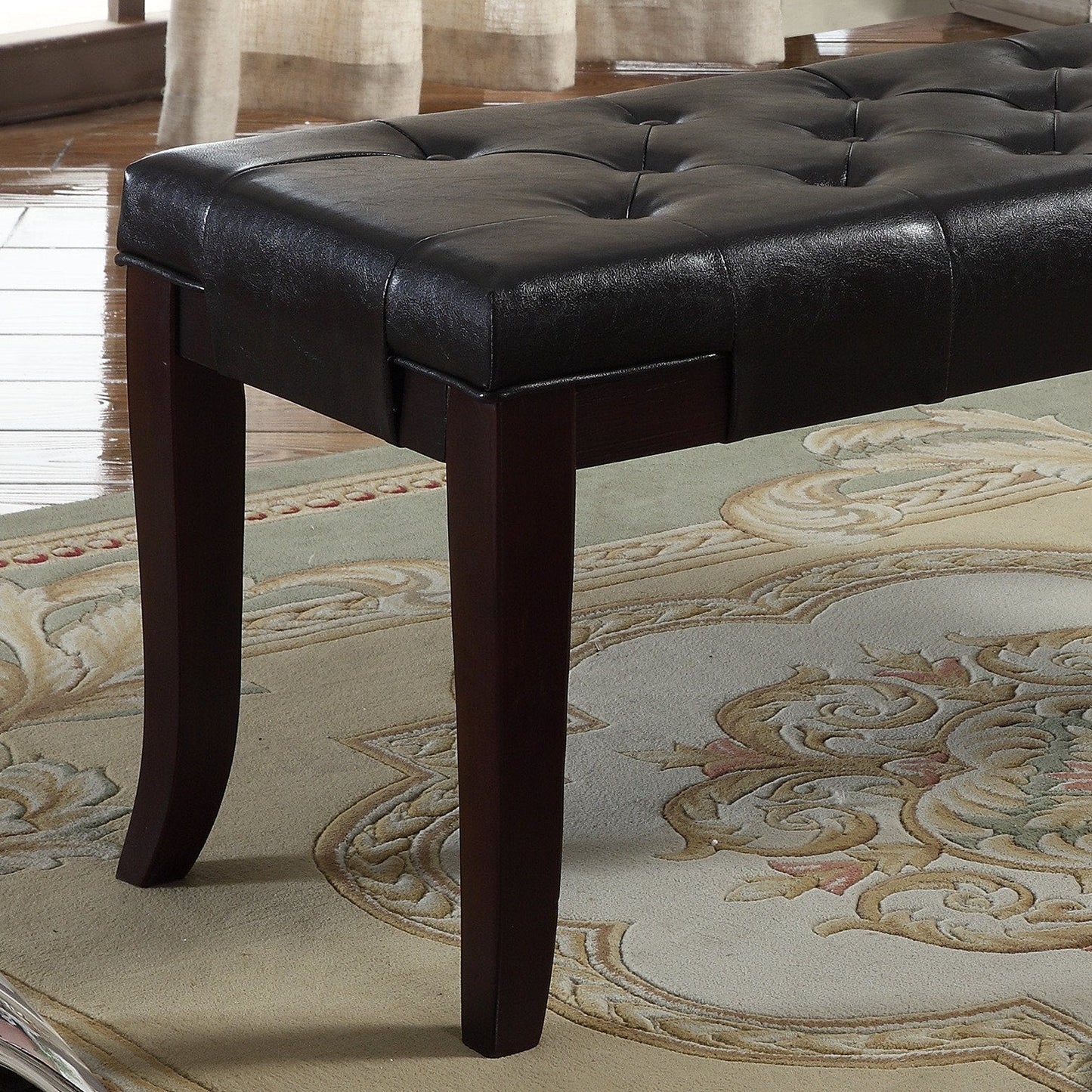 Linon Espresso Leather Tufted Ottoman Bench