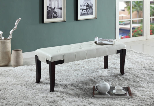 Roundhill Furniture Linon Leather Tufted Bench, White