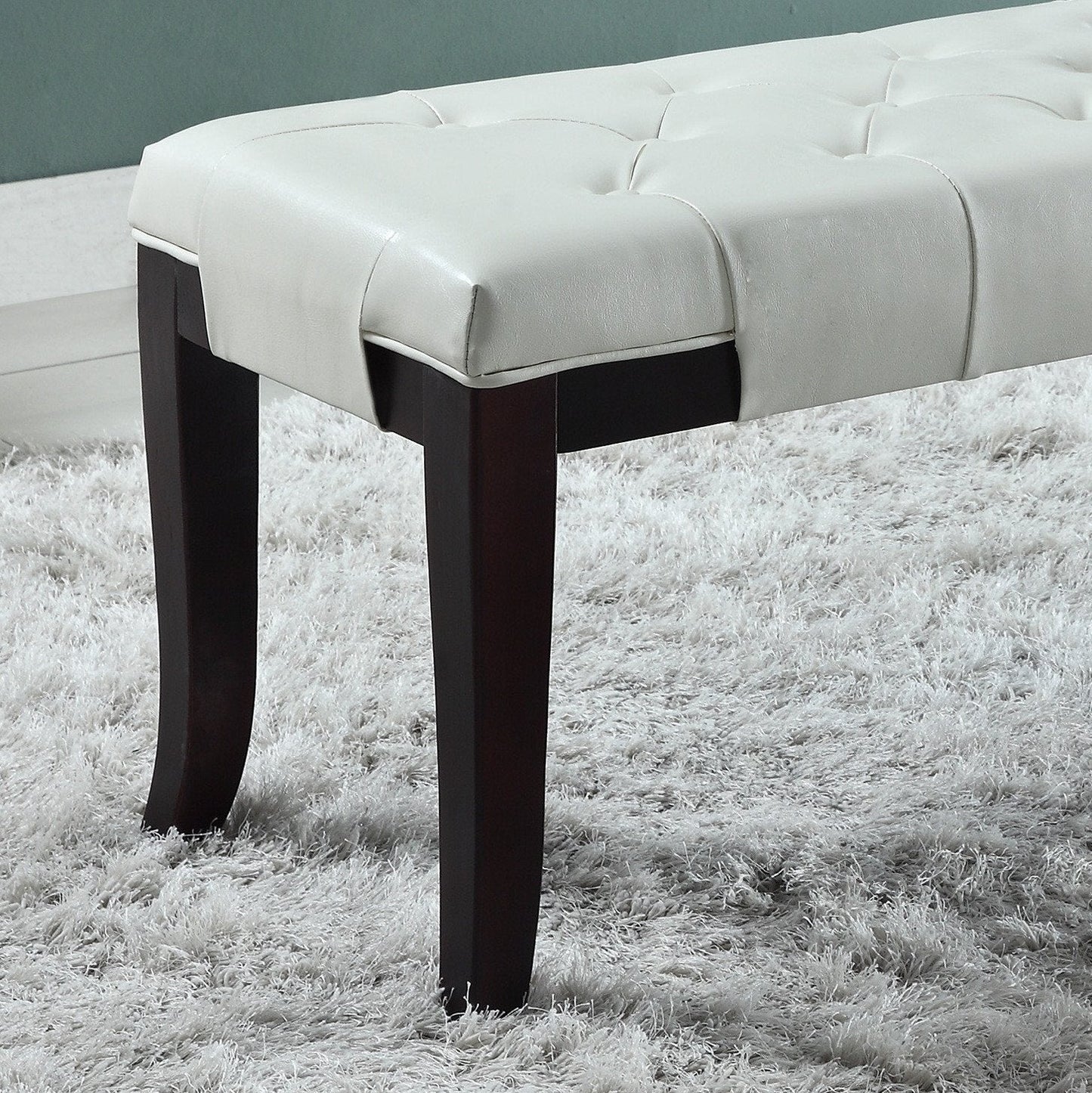 Linon White Leather Tufted Ottoman Bench