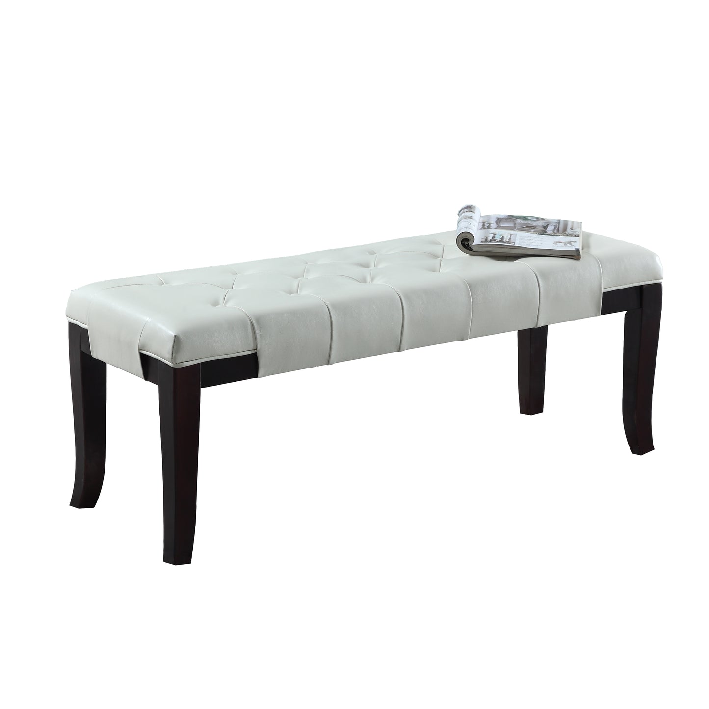Roundhill Furniture Linon Leather Tufted Bench, White