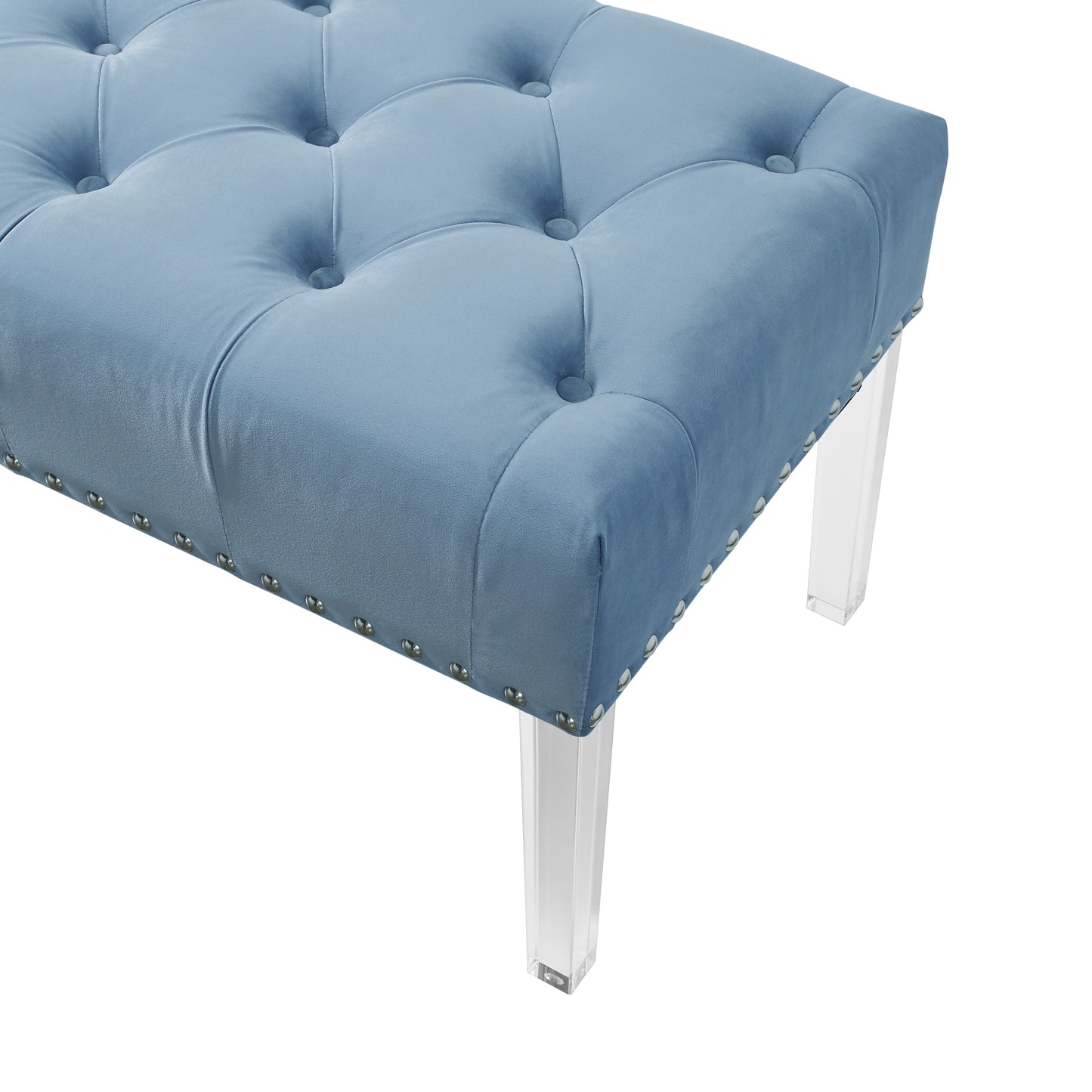 Roundhill Furniture Valley Button tufted Velvet Upholstered Bench With Acrylic Leg, Blue