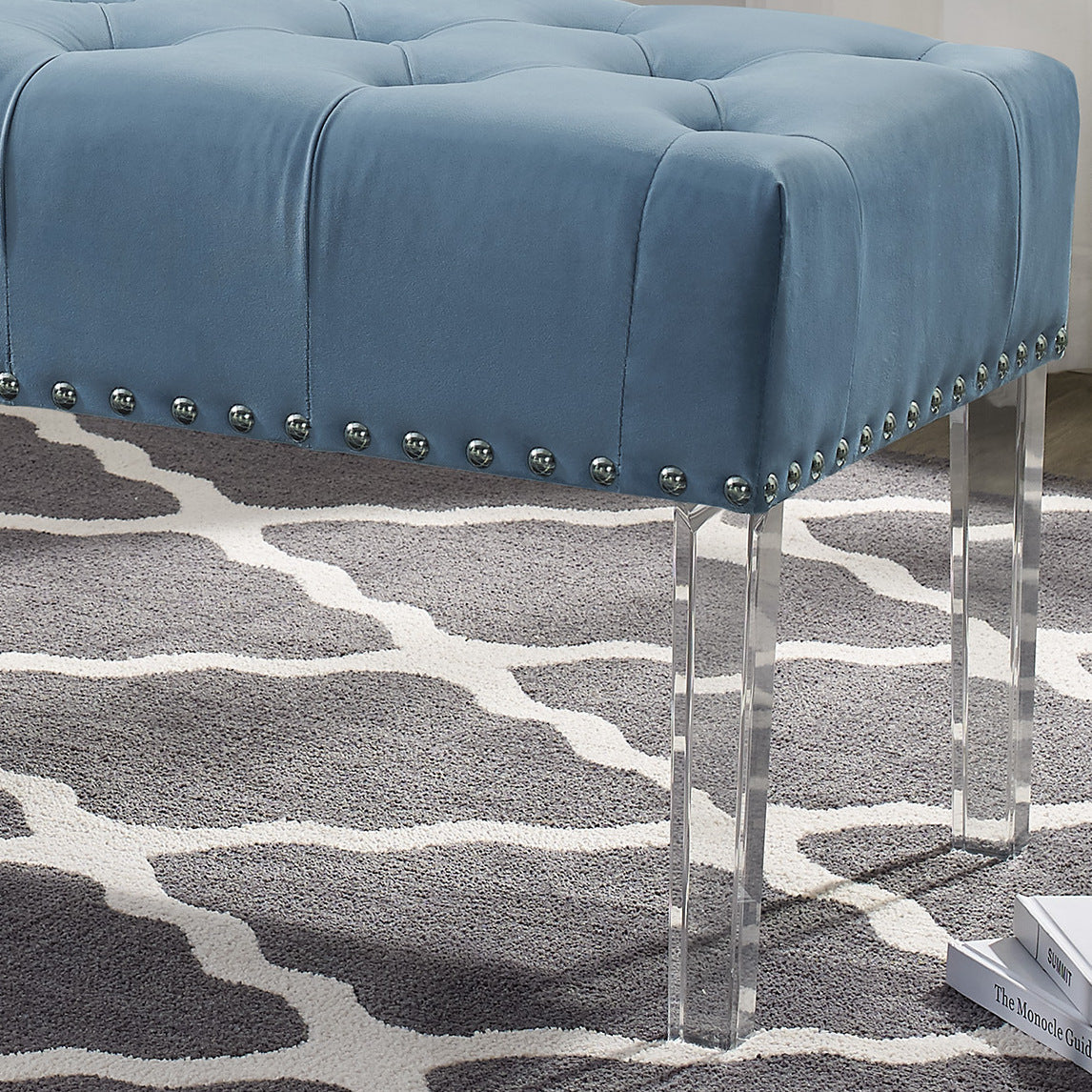 Roundhill Furniture Valley Button tufted Velvet Upholstered Bench With Acrylic Leg, Blue