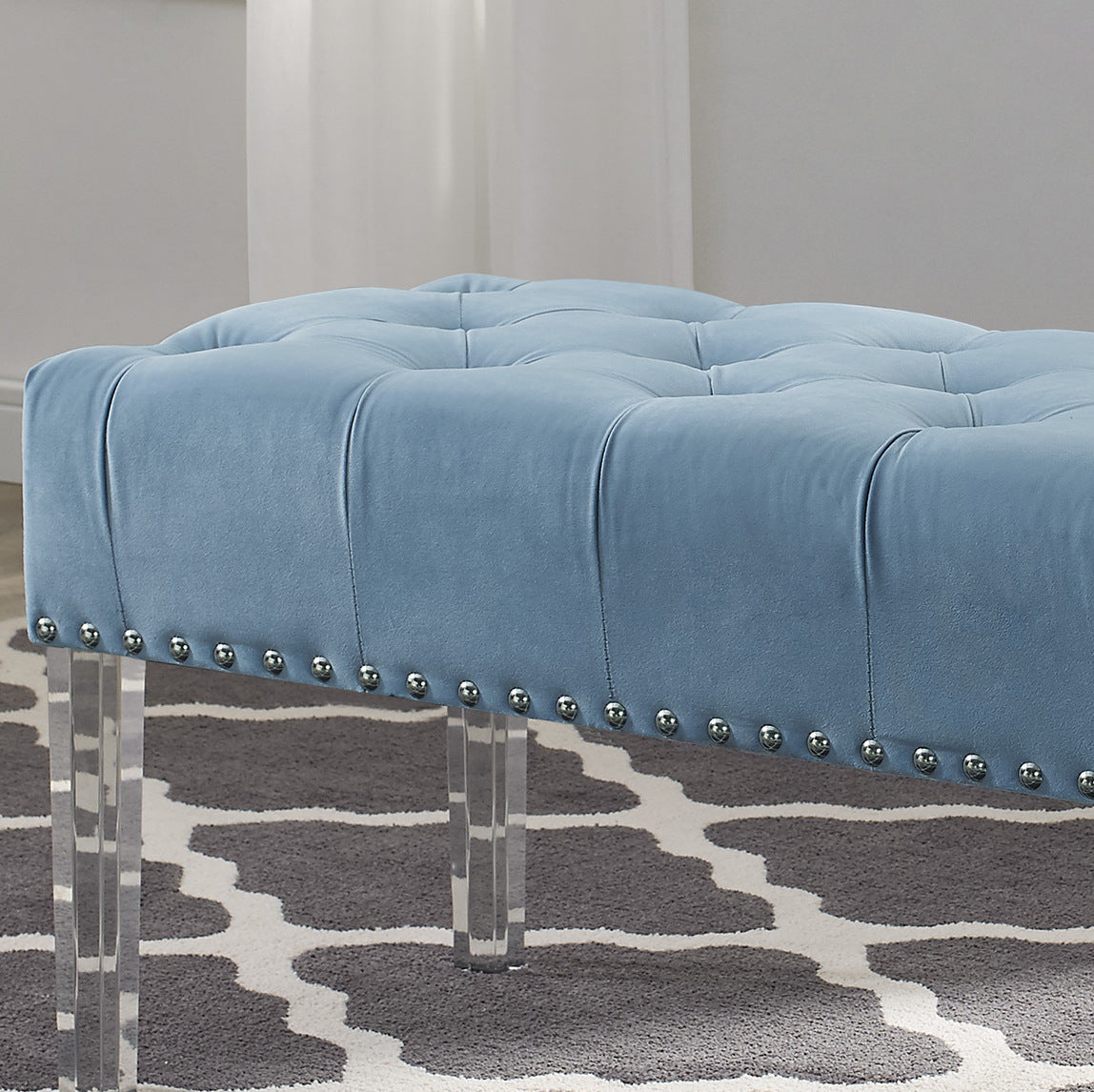 Roundhill Furniture Valley Button tufted Velvet Upholstered Bench With Acrylic Leg, Blue