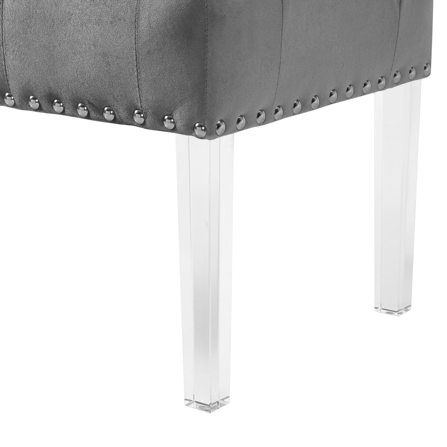 Roundhill Furniture Valley Button tufted Velvet Upholstered Bench With Acrylic Leg, Gray
