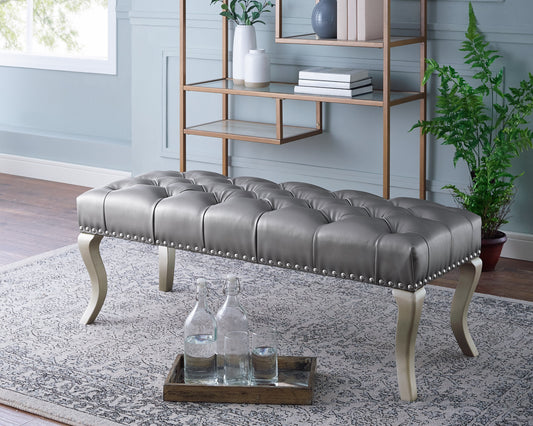 Roundhill Furniture Decor Maxem Tufted Faux Leather Upholstered Seat with Nailhead Trim Bench