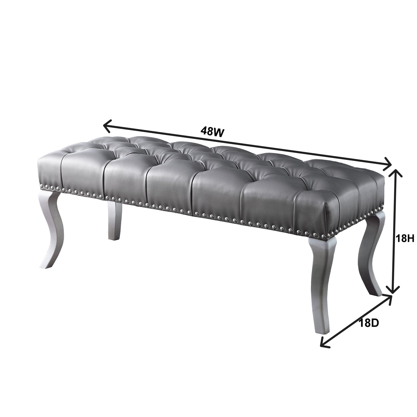 Roundhill Furniture Decor Maxem Tufted Fabric Upholstered Seat with Nailhead Trim Bench, Gray