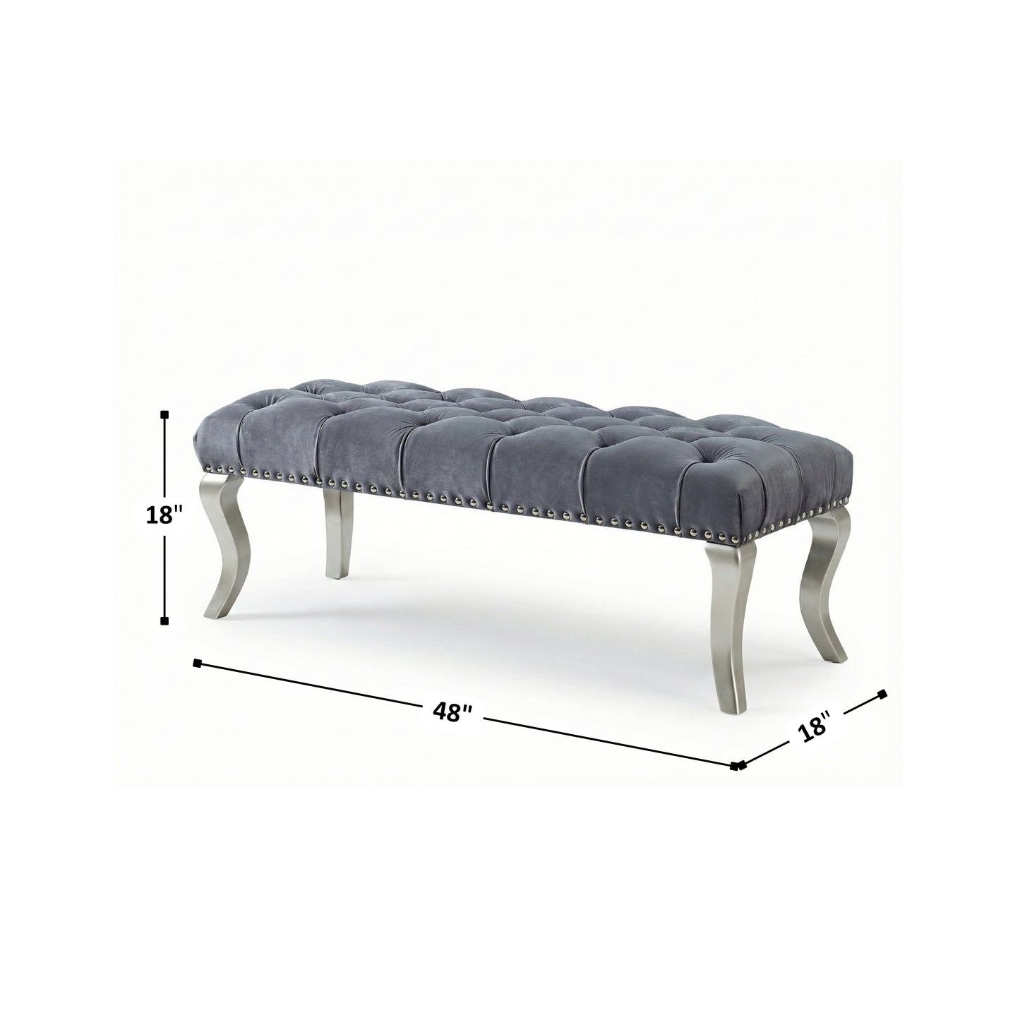 Decor Maxem Tufted Fabric Upholstered Seat with Nailhead Trim Bench, Gray