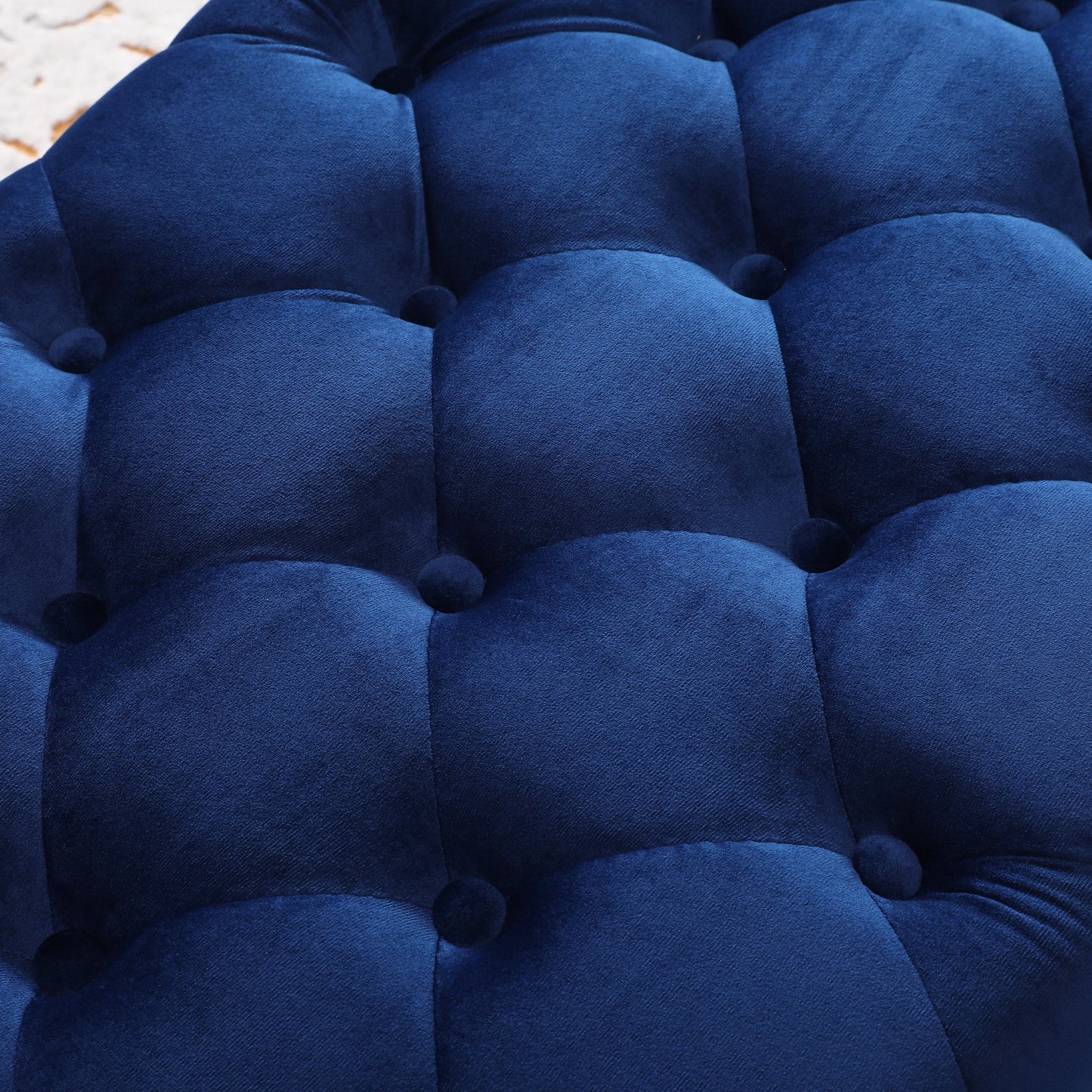 Roundhill Furniture Sira Velvet Button Tufted Bench with Gold Metal Legs, Blue