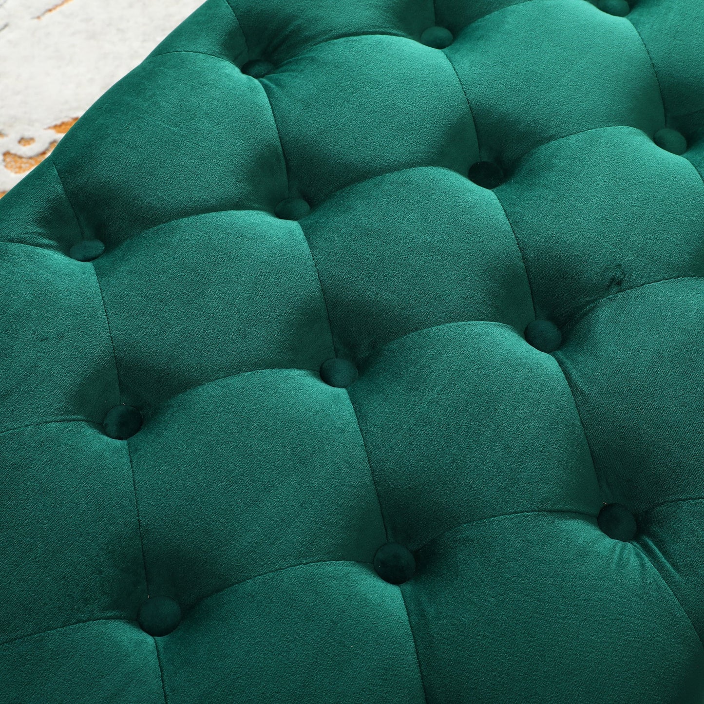 Roundhill Furniture Sira Velvet Button Tufted Bench with Gold Metal Legs, Green