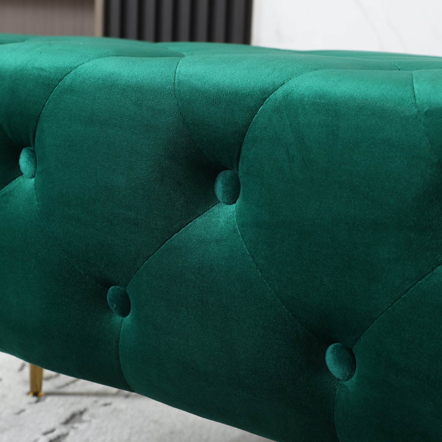 Roundhill Furniture Sira Velvet Button Tufted Bench with Gold Metal Legs, Green